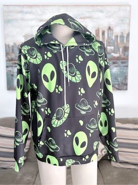 Neon Green Alien & UFO Hoodie